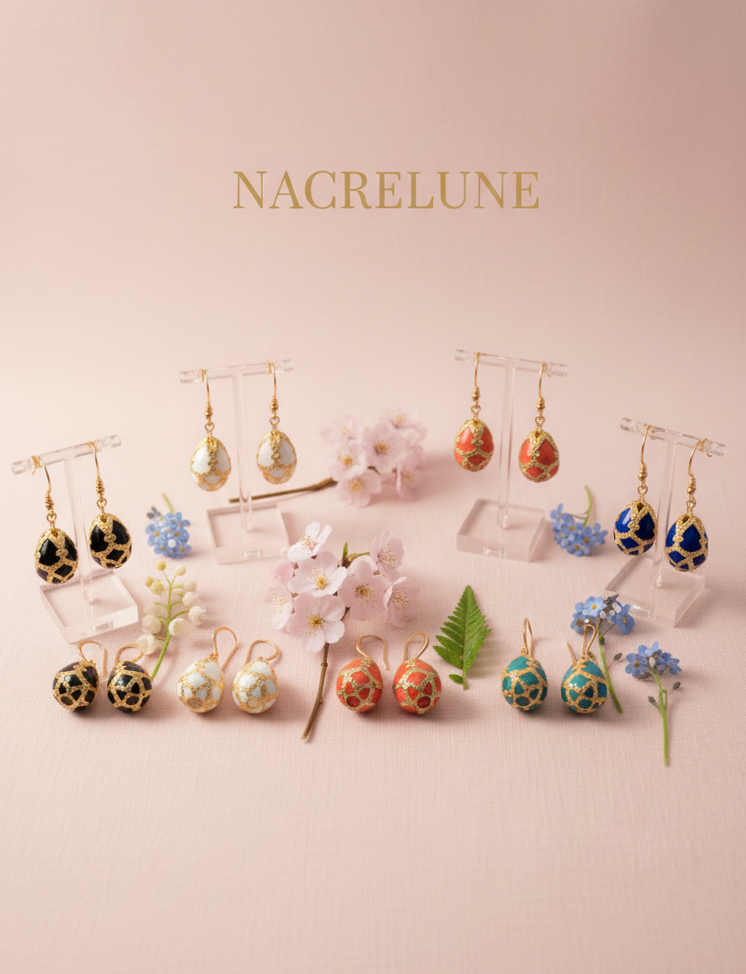 Boucles d'Oreilles Œuf de Pâques Style Fabergé en Émail | NACRELUNE NACRELUNE boucles d'oreille