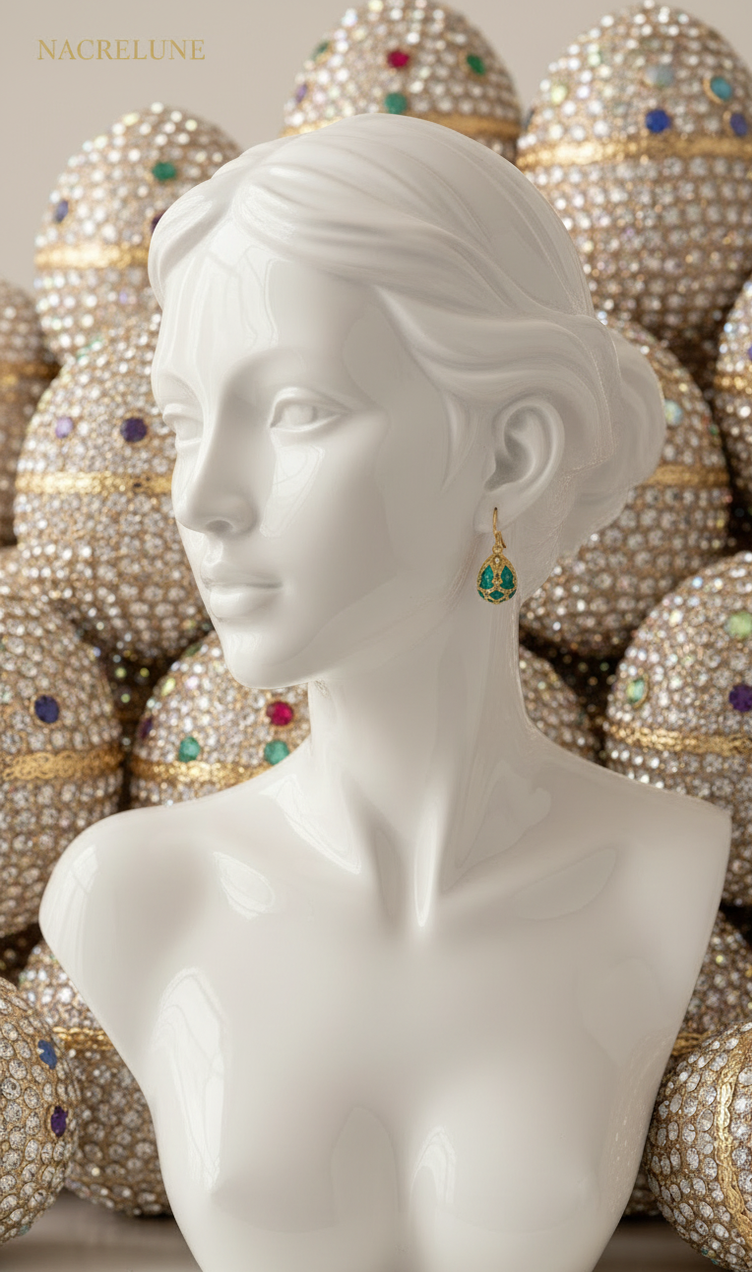 Boucles d'Oreilles Œuf de Pâques Style Fabergé en Émail | NACRELUNE NACRELUNE boucles d'oreille