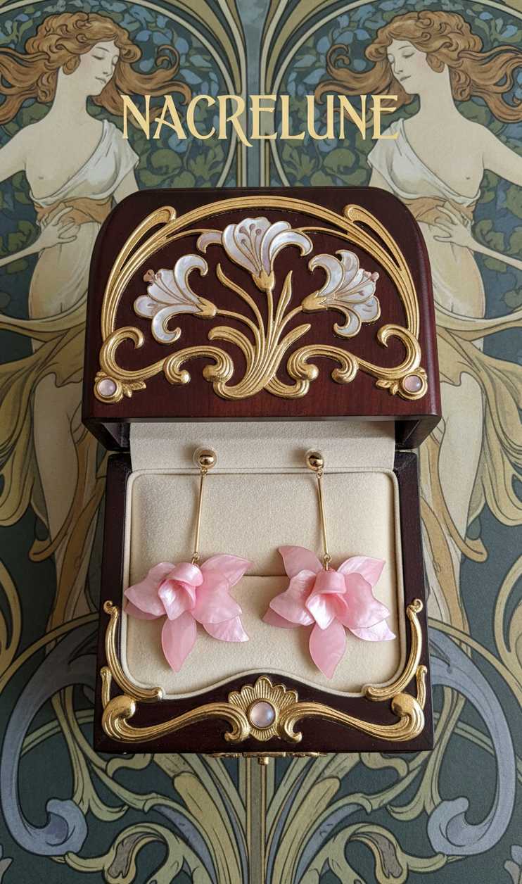 Boucles d’oreilles fantaisie longues orchidée rose en résine-NACRELUNE NACRELUNE boucles d'oreille