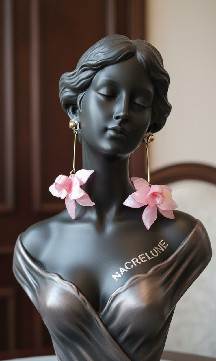 Boucles d’oreilles fantaisie longues orchidée rose en résine-NACRELUNE NACRELUNE boucles d'oreille
