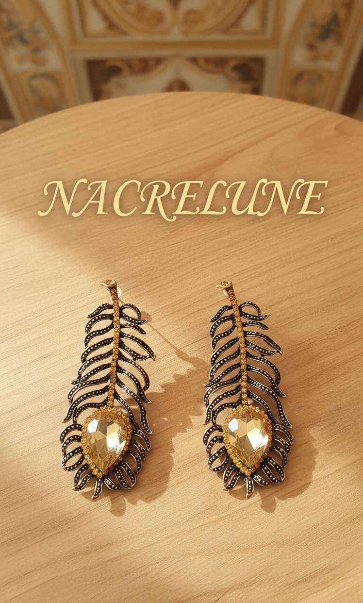 Boucles d’oreilles longues en strass, forme plume-NACRELUNE NACRELUNE boucles d'oreille