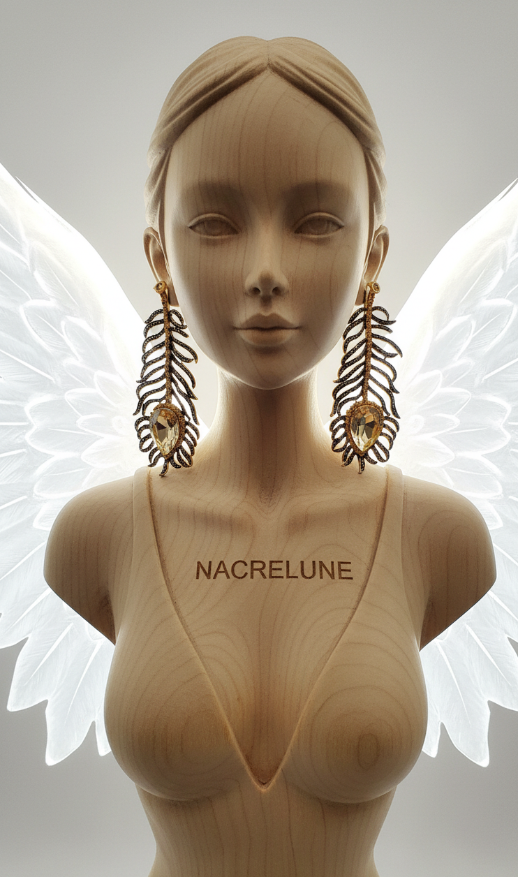 Boucles d’oreilles longues en strass, forme plume-NACRELUNE NACRELUNE boucles d'oreille