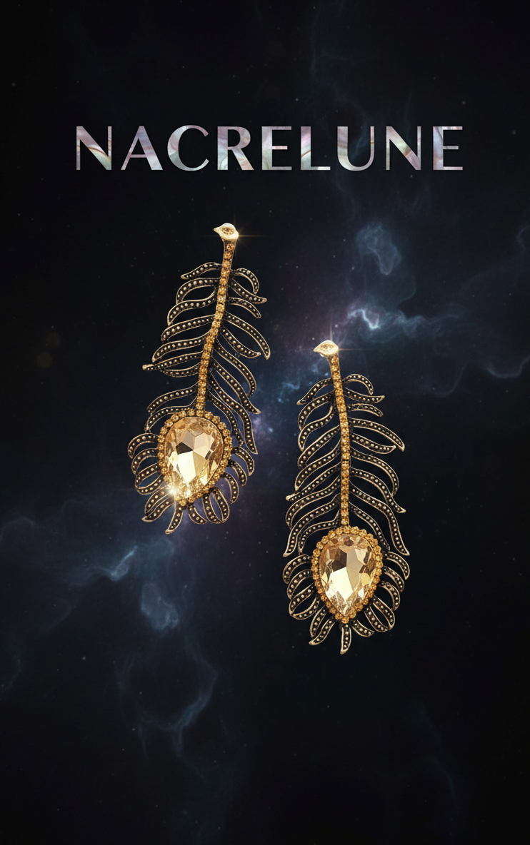 Boucles d’oreilles longues en strass, forme plume-NACRELUNE NACRELUNE boucles d'oreille