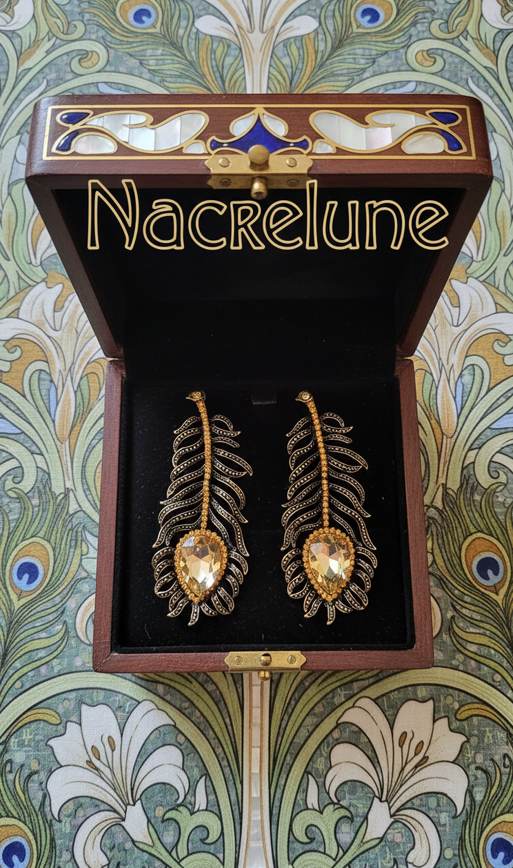 Boucles d’oreilles longues en strass, forme plume-NACRELUNE NACRELUNE boucles d'oreille