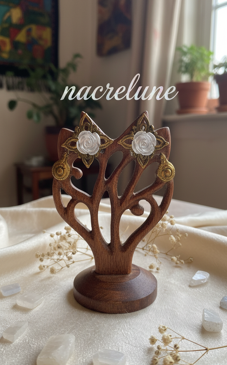 Boucles d’oreilles en cristal de roche en forme de rose-NACRELUNE NACRELUNE boucles d'oreille