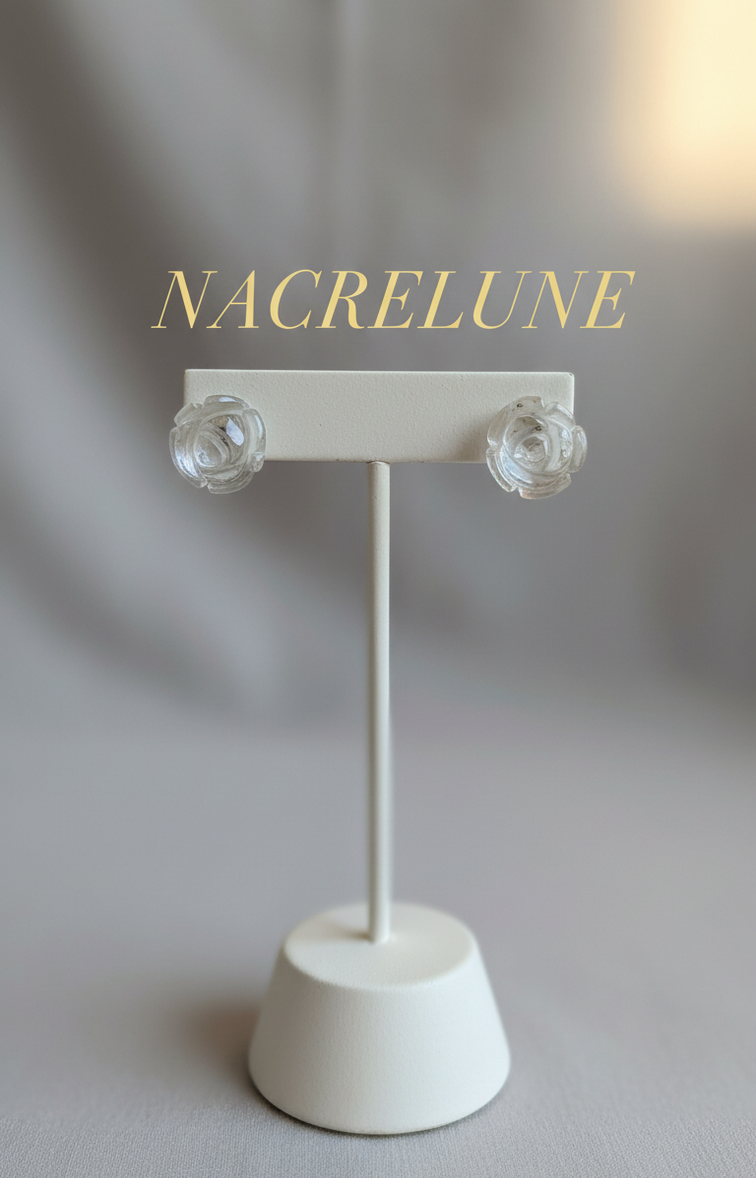 Boucles d’oreilles en cristal de roche en forme de rose-NACRELUNE NACRELUNE boucles d'oreille