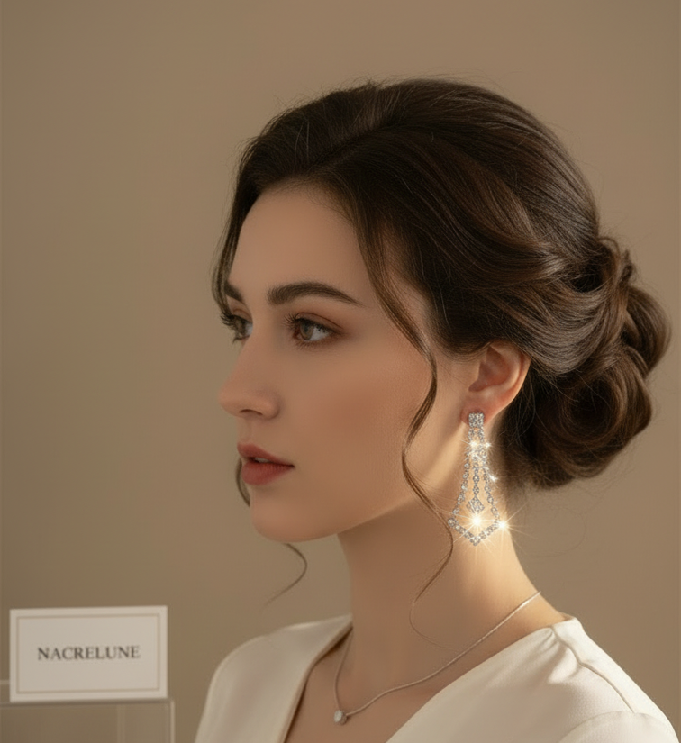 Longues boucles d'oreille en strass forme triangle