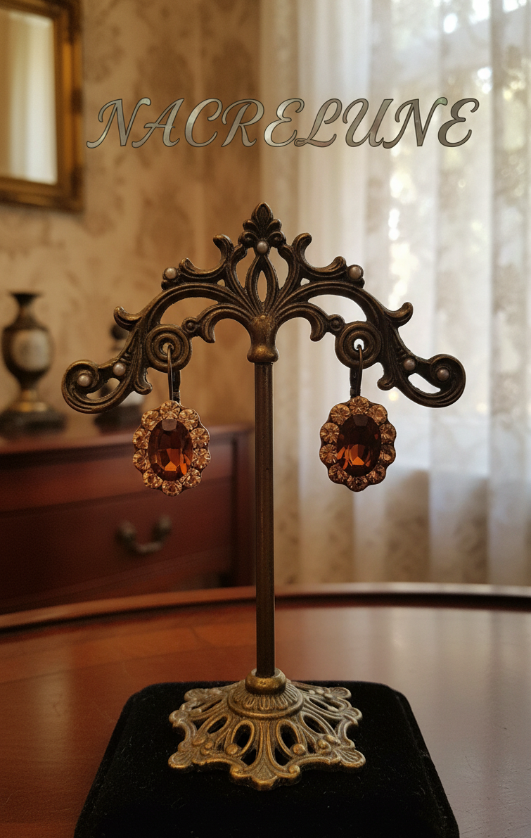 Boucles d’oreilles dormeuses en strass marron, style vintage-NACRELUNE NACRELUNE boucles d'oreille