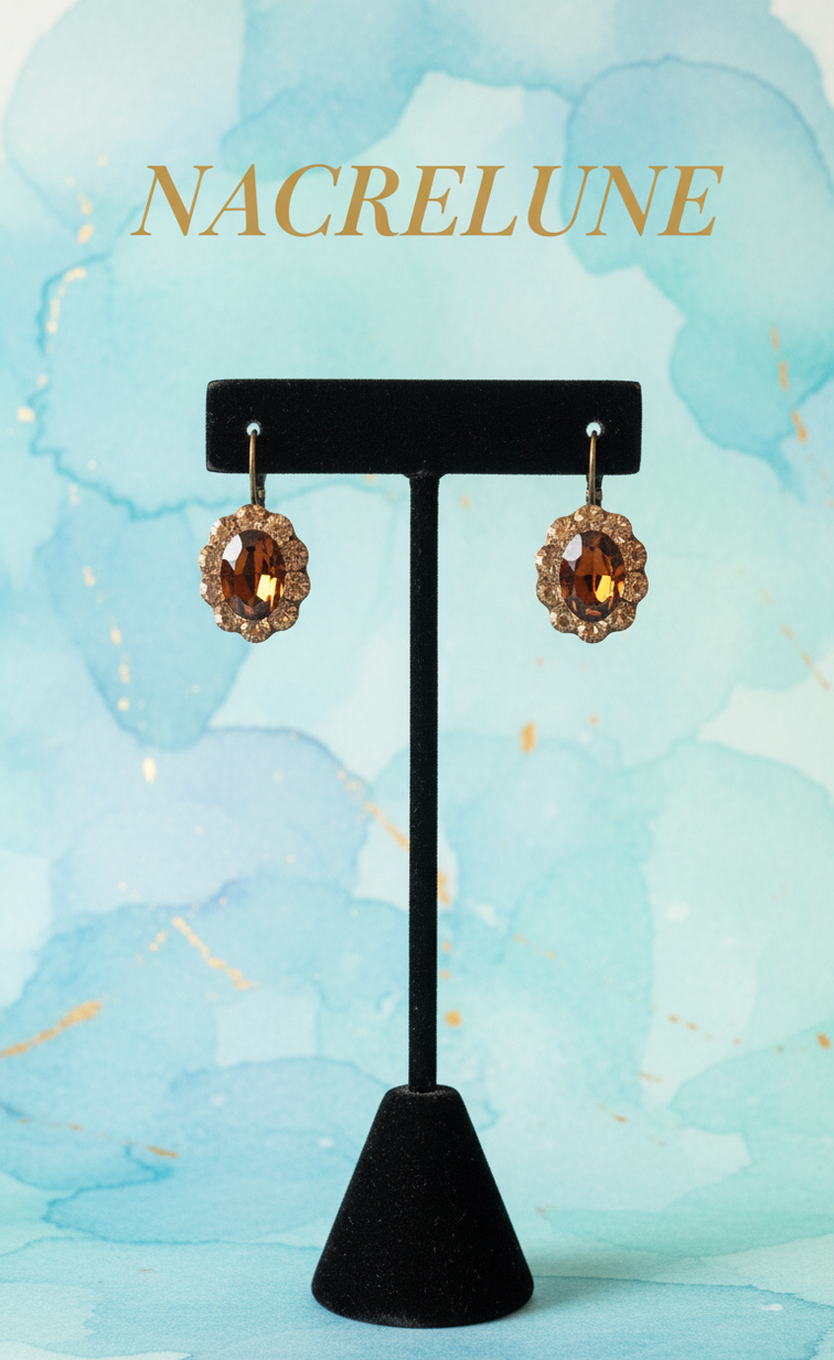 Boucles d’oreilles dormeuses en strass marron, style vintage-NACRELUNE NACRELUNE boucles d'oreille