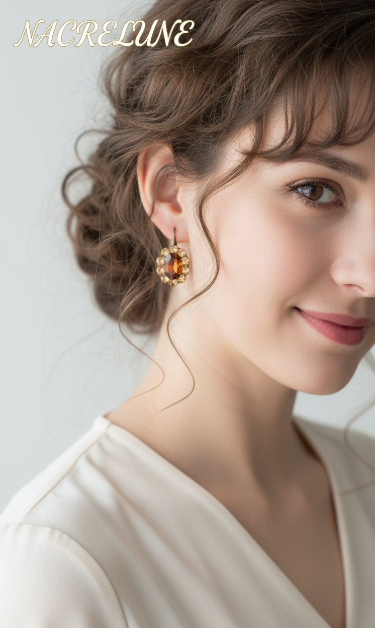 Boucles d’oreilles dormeuses en strass marron, style vintage-NACRELUNE NACRELUNE boucles d'oreille