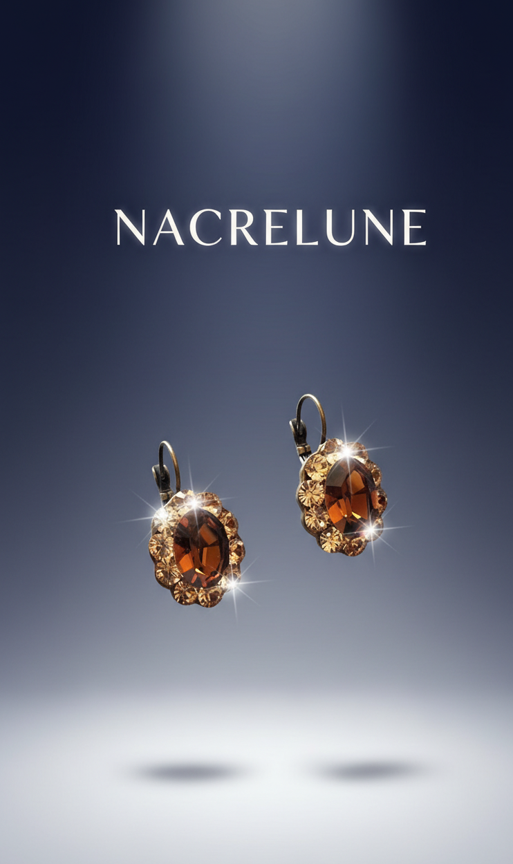 Boucles d’oreilles dormeuses en strass marron, style vintage-NACRELUNE NACRELUNE boucles d'oreille