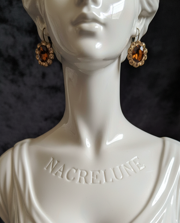 Boucles d’oreilles dormeuses en strass marron, style vintage-NACRELUNE NACRELUNE boucles d'oreille