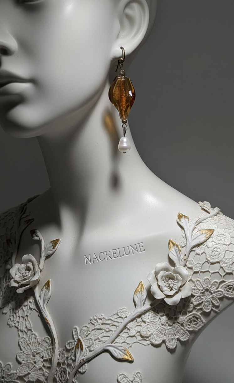 Boucles d’oreilles perles de culture et verre mordoré | NACRELUNE NACRELUNE boucles d'oreille