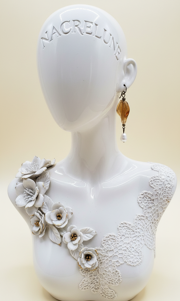 Boucles d’oreilles perles de culture et verre mordoré | NACRELUNE NACRELUNE boucles d'oreille