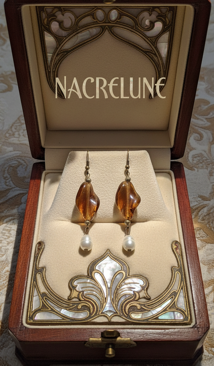 Boucles d’oreilles perles de culture et verre mordoré | NACRELUNE NACRELUNE boucles d'oreille