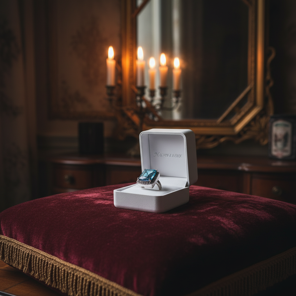 Bague Argent 925 Topaze Bleue Rectangle nacrelune.com Bague