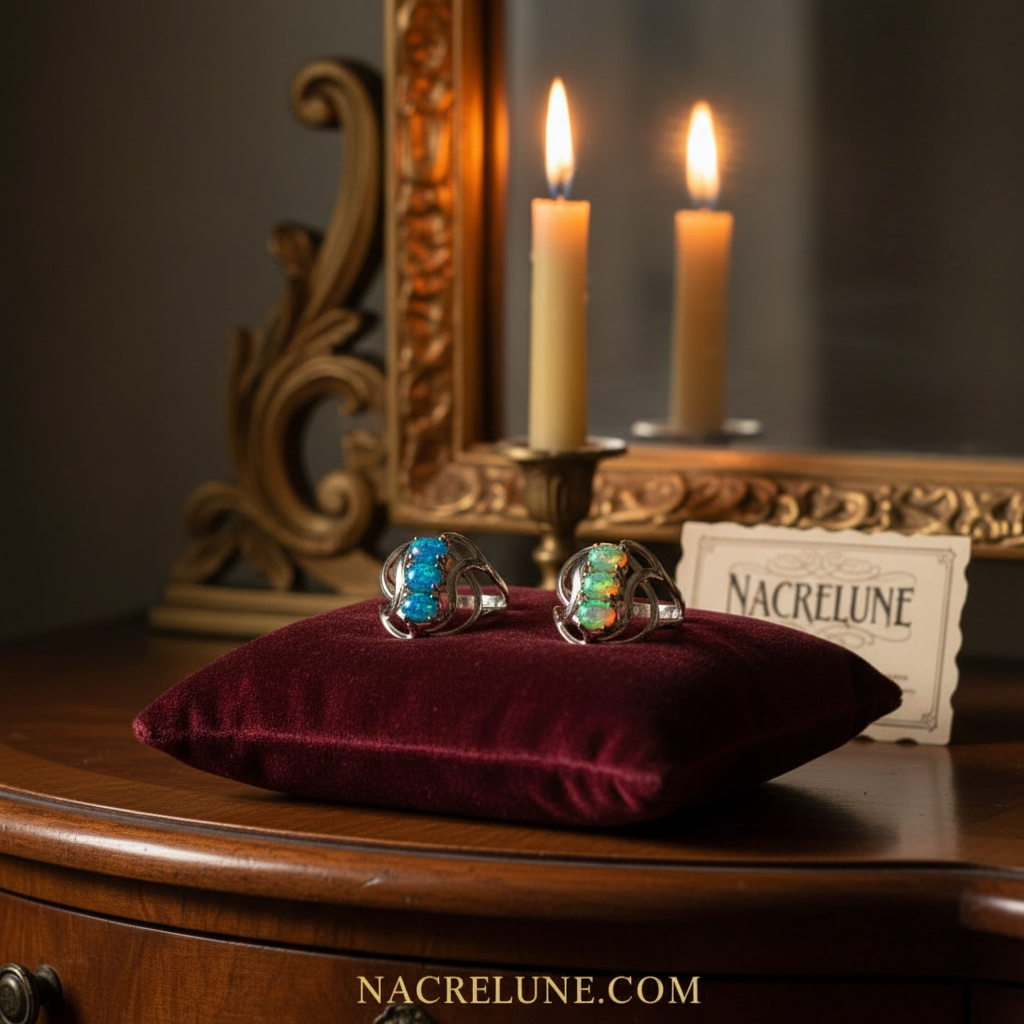 Bague en argent 925 avec opale de feu bleue nacrelune.com Bague