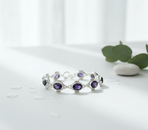 Bracelet Argent & Améthystes Taillées | Pierres 14x10mm – Nacrelune nacrelune.com bracelet