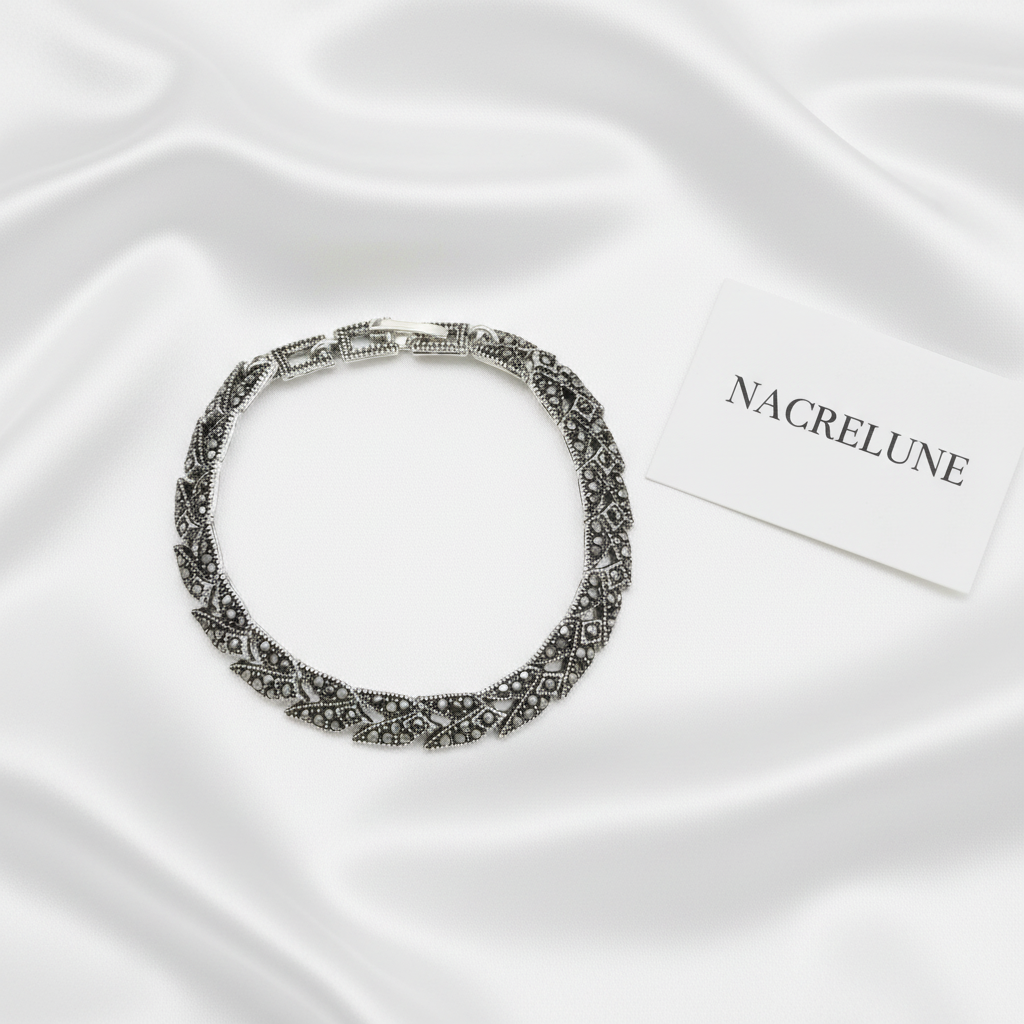 Bracelet Argent 925 et Marcassites - Bijou Rétro Chic nacrelune.com bracelet
