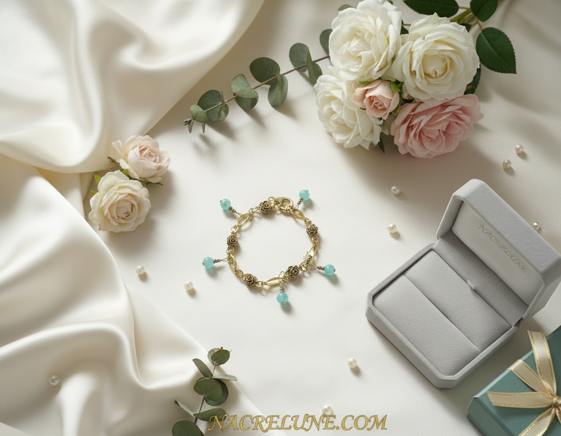 bracelet fantaisie avec turquoises véritables breloques NACRELUNE bracelet