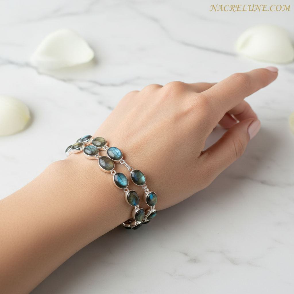 Bracelet en argent avec labradorites nacrelune.com bracelet