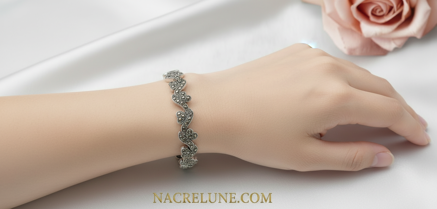 Bracelet en argent et marcassites nacrelune.com bracelet