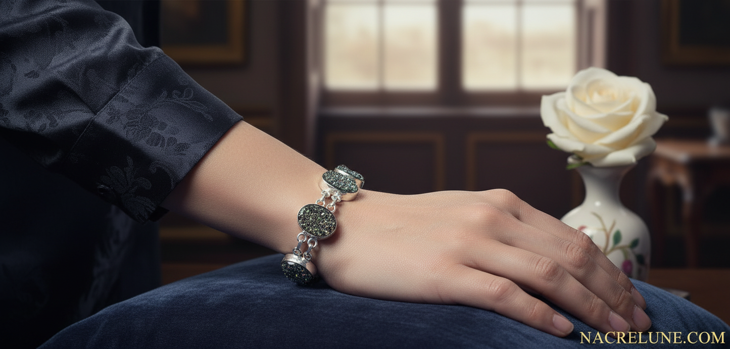 Bracelet en argent et titanites ou sphènes (pierres ovales 16X12mm) NACRELUNE bracelet