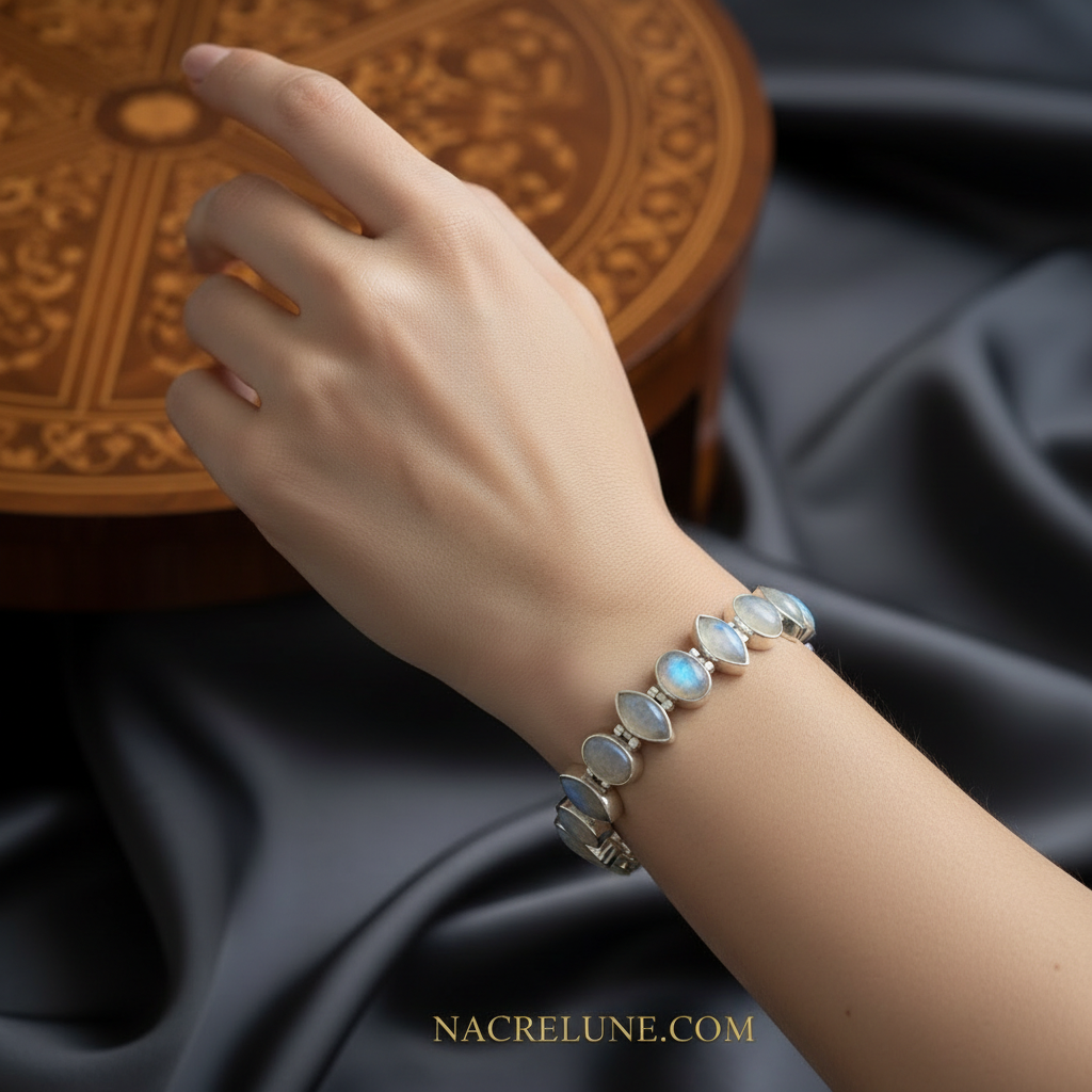 Bracelet en argent et pierres de lune nacrelune.com bracelet