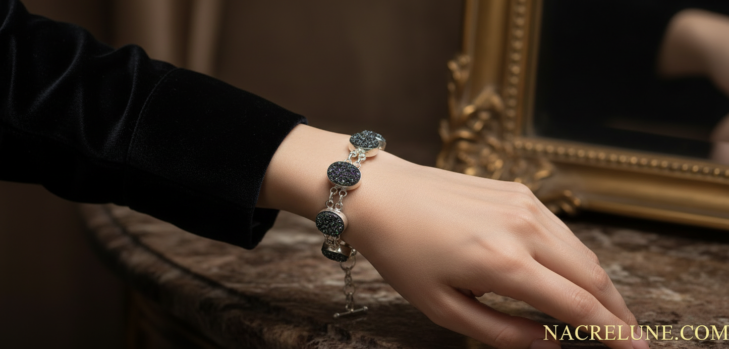 Bracelet en argent et titanites ou sphènes (pierres ovales 16X12mm) NACRELUNE bracelet