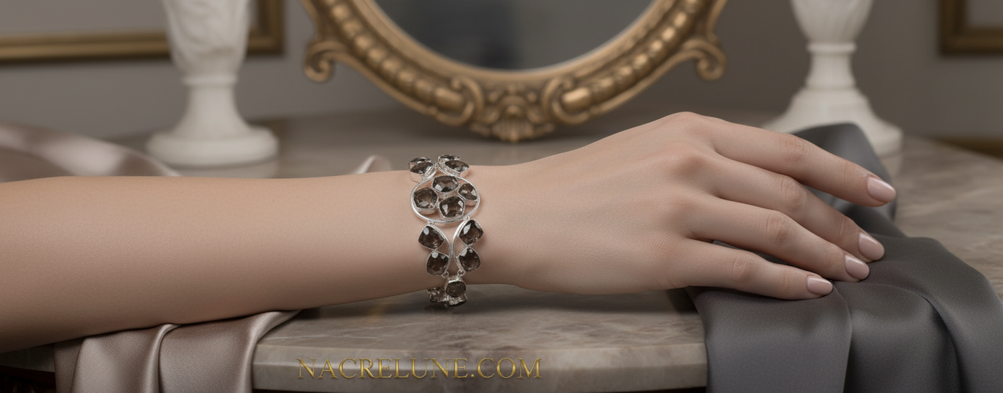 Bracelet en argent et quartz fumés NACRELUNE bracelet