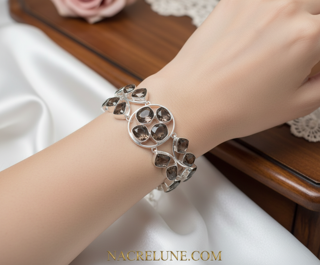 Bracelet en argent et quartz fumés NACRELUNE bracelet