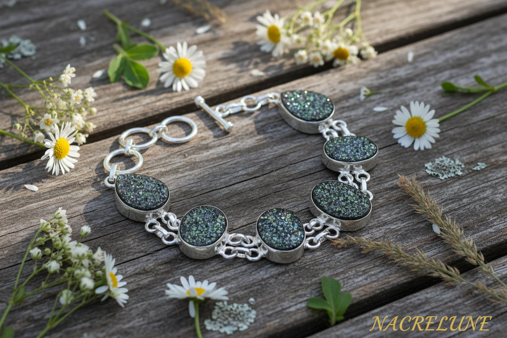 Bracelet en argent et titanites ou sphènes (pierres ovales 16X12mm) nacrelune.com bracelet