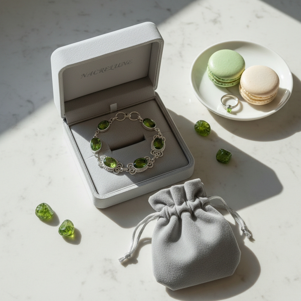 Bracelet en argent avec peridots (olivines) NACRELUNE bracelet
