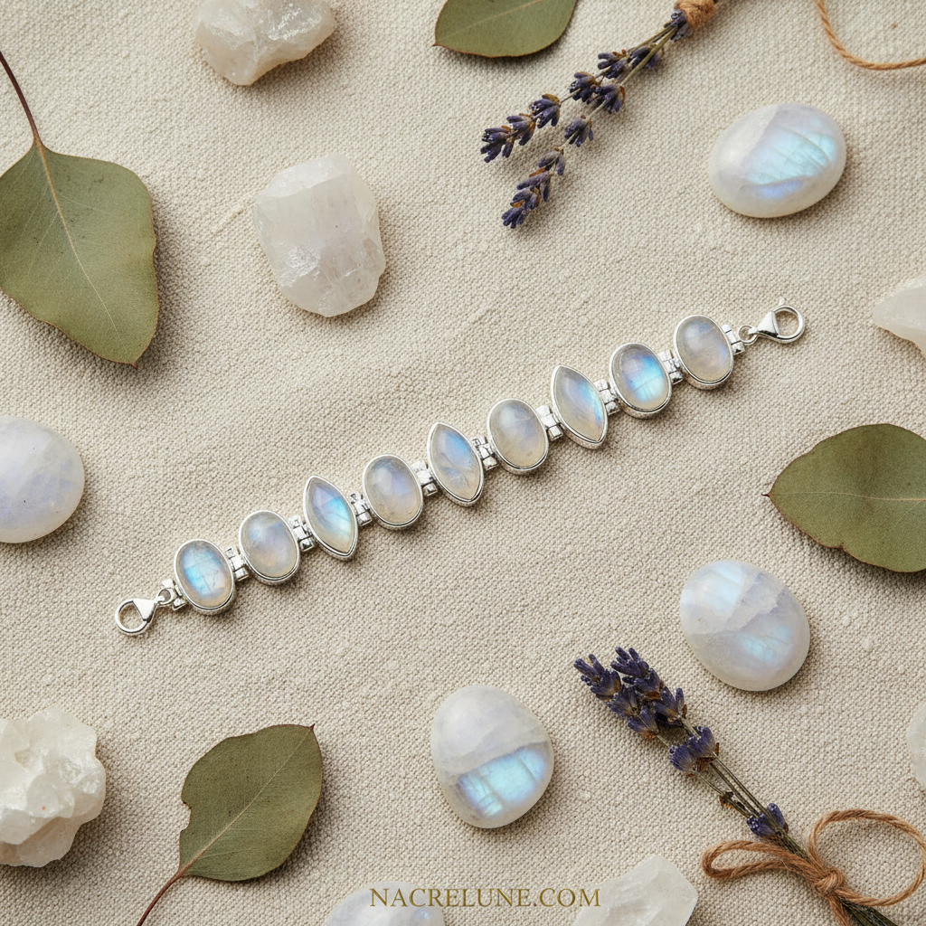 Bracelet en argent et pierres de lune nacrelune.com bracelet