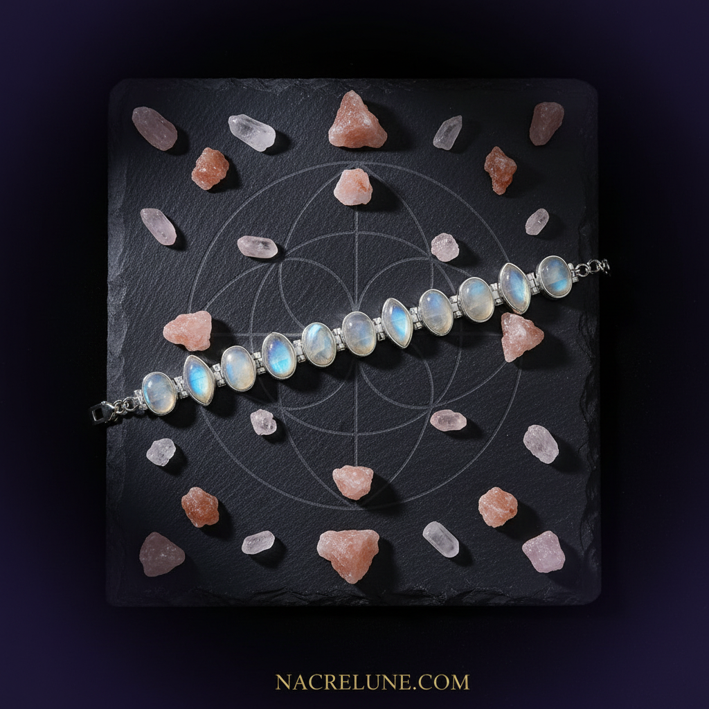 Bracelet en argent et pierres de lune nacrelune.com bracelet