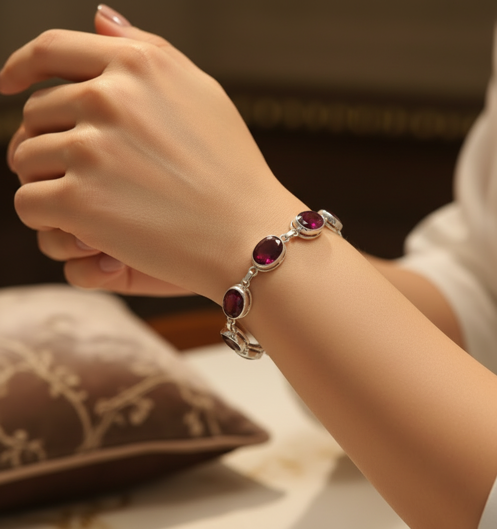 Bracelet en rubis facetté sur argent NACRELUNE bracelet