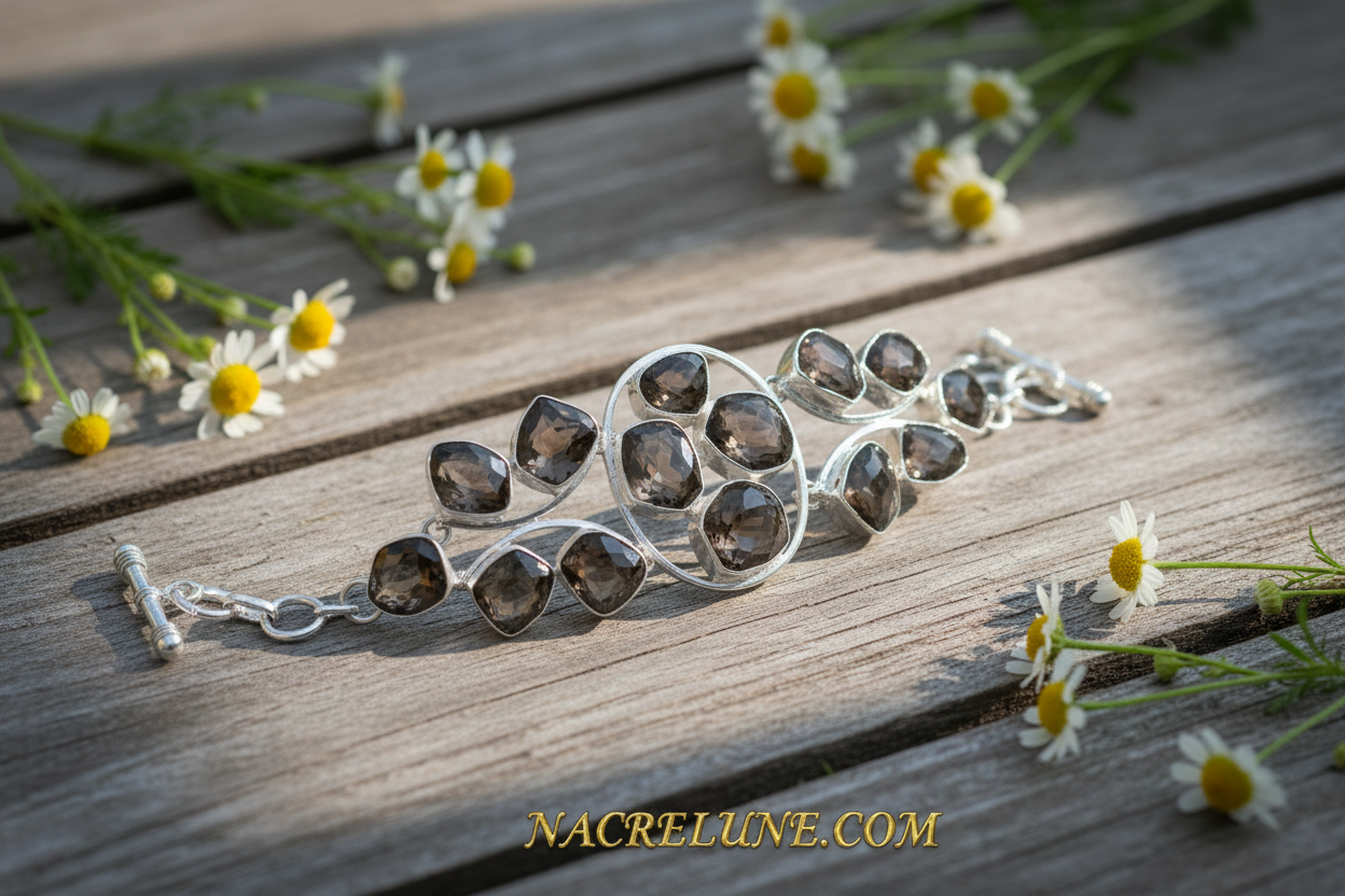 Bracelet en argent et quartz fumés nacrelune.com bracelet