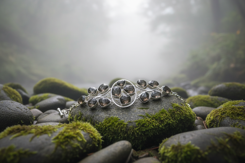Bracelet en argent et quartz fumés nacrelune.com bracelet