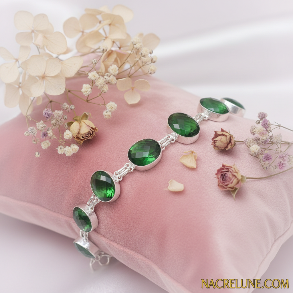 Bracelet Argent & Quartz Verts Taillés | Grosses Pierres Naturelles – Nacrelune nacrelune.com bracelet
