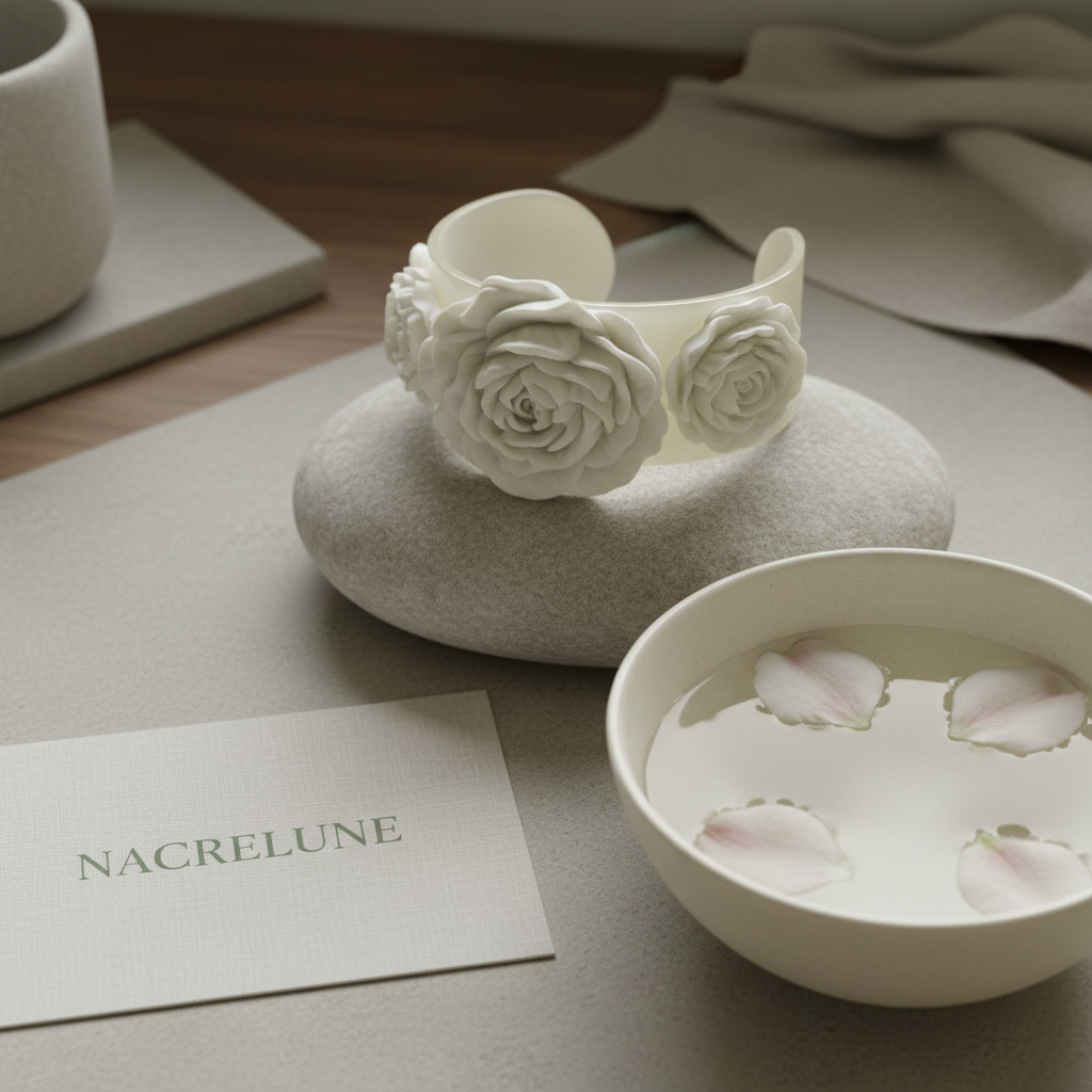 Bracelet Résine Fleurs Pivoines Imitation Ivoire - Bijou Floral nacrelune.com bracelet