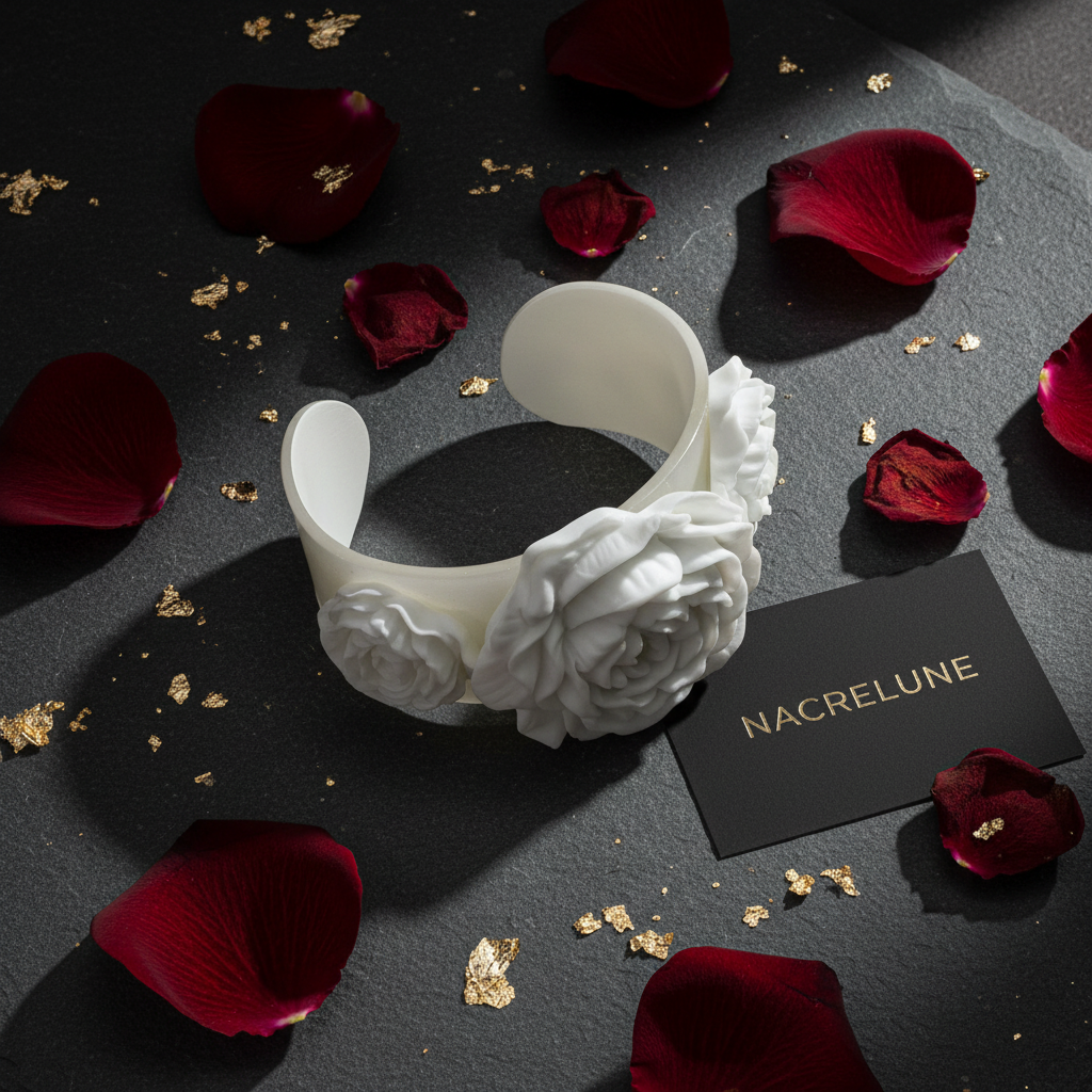 Bracelet Résine Fleurs Pivoines Imitation Ivoire - Bijou Floral nacrelune.com bracelet