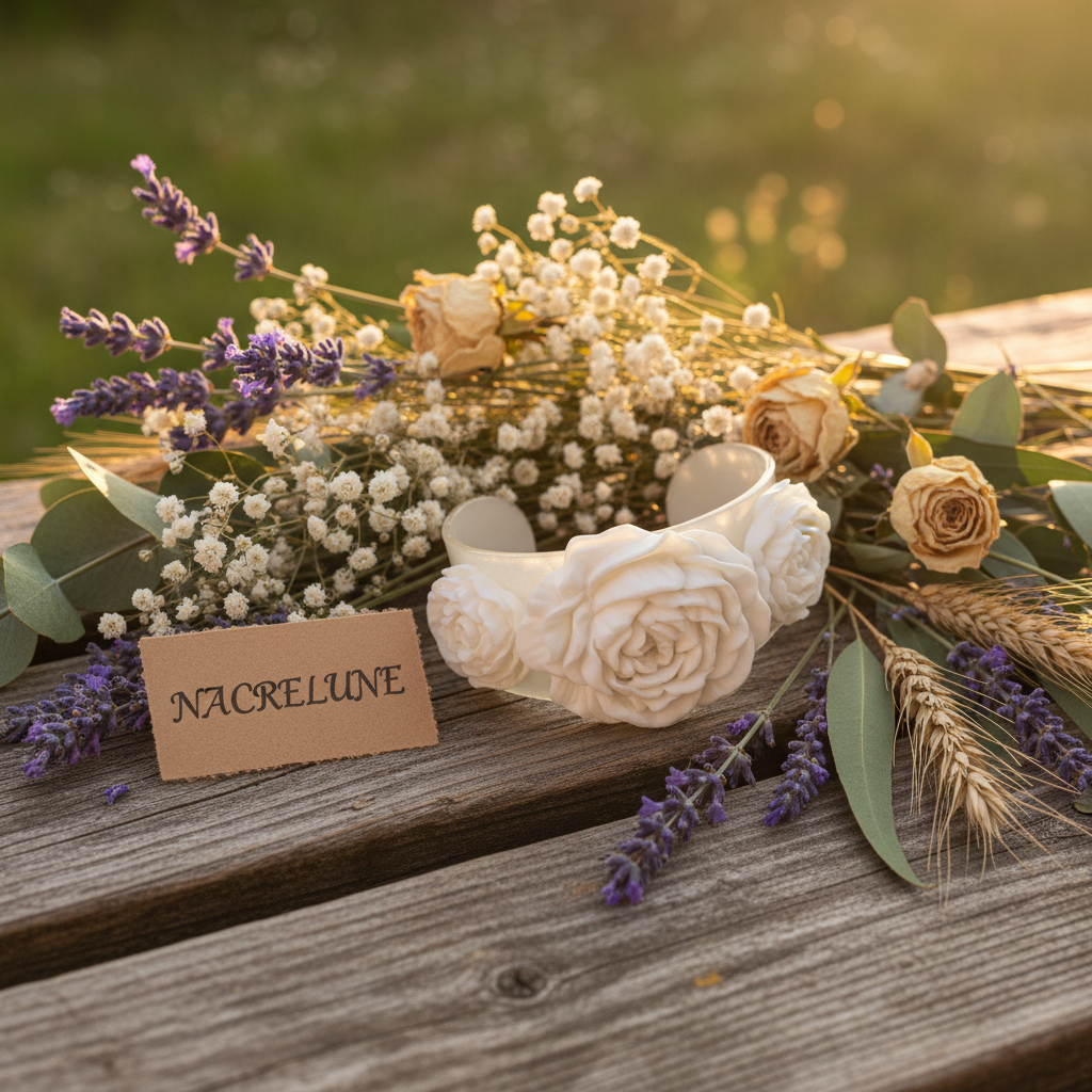 Bracelet Résine Fleurs Pivoines Imitation Ivoire - Bijou Floral nacrelune.com bracelet