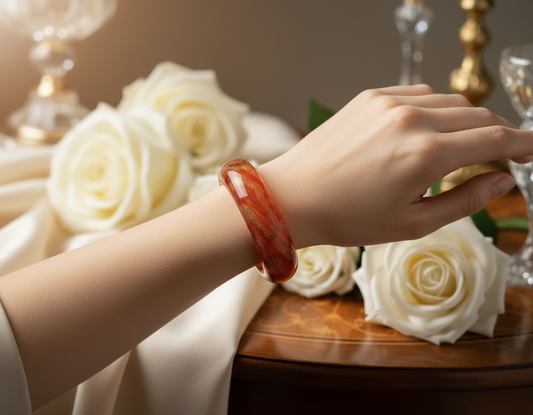 bracelet en verre rouge et doré NACRELUNE bracelet