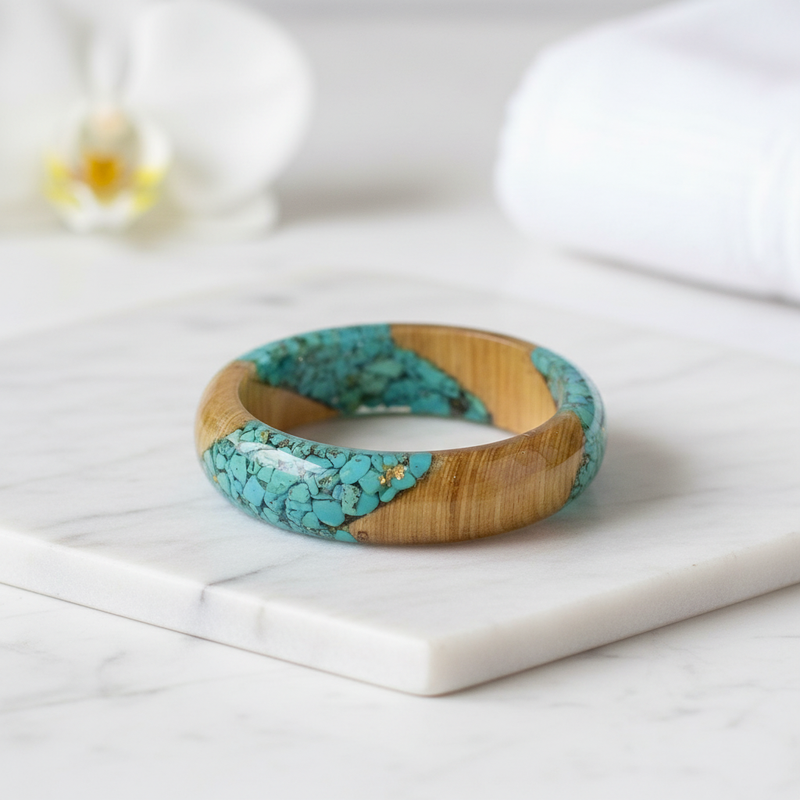 Bracelet bois naturel et résine nacrelune.com bracelet