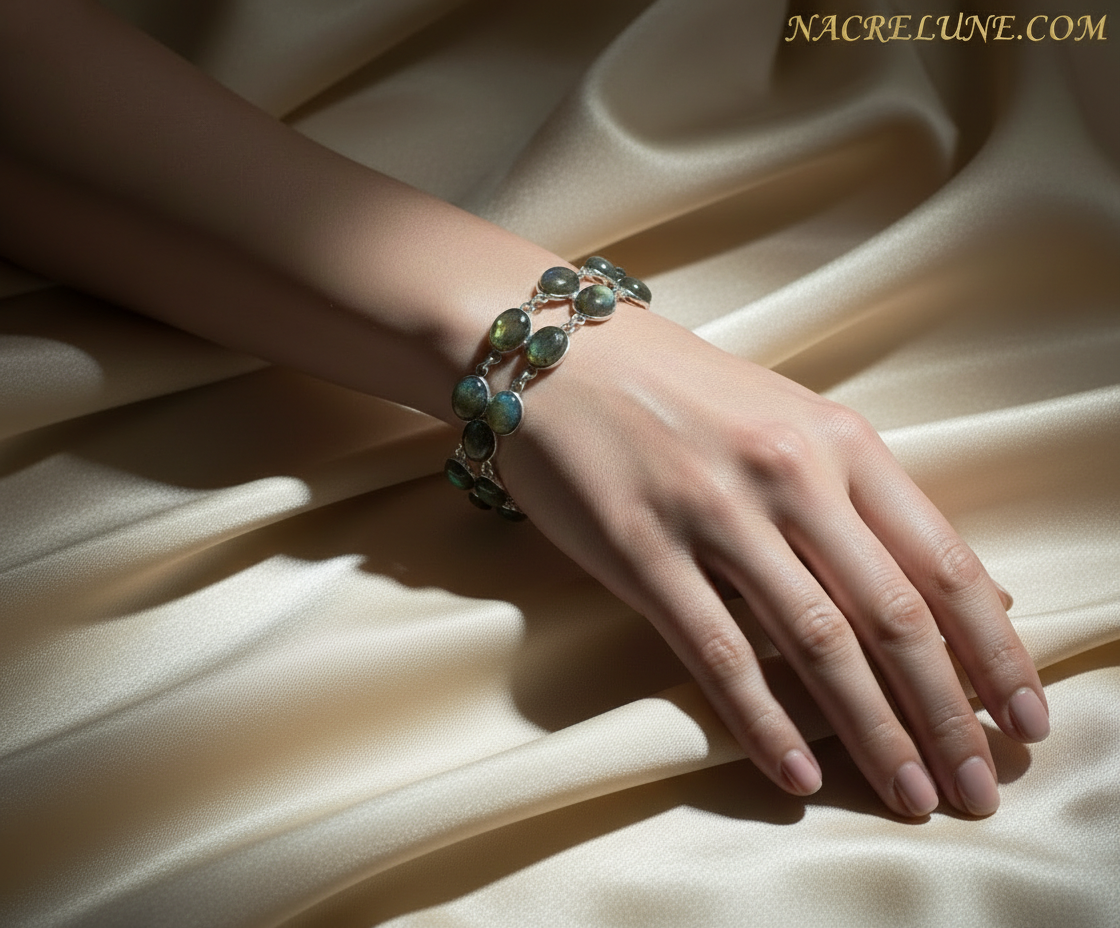 Bracelet en argent avec labradorites NACRELUNE bracelet