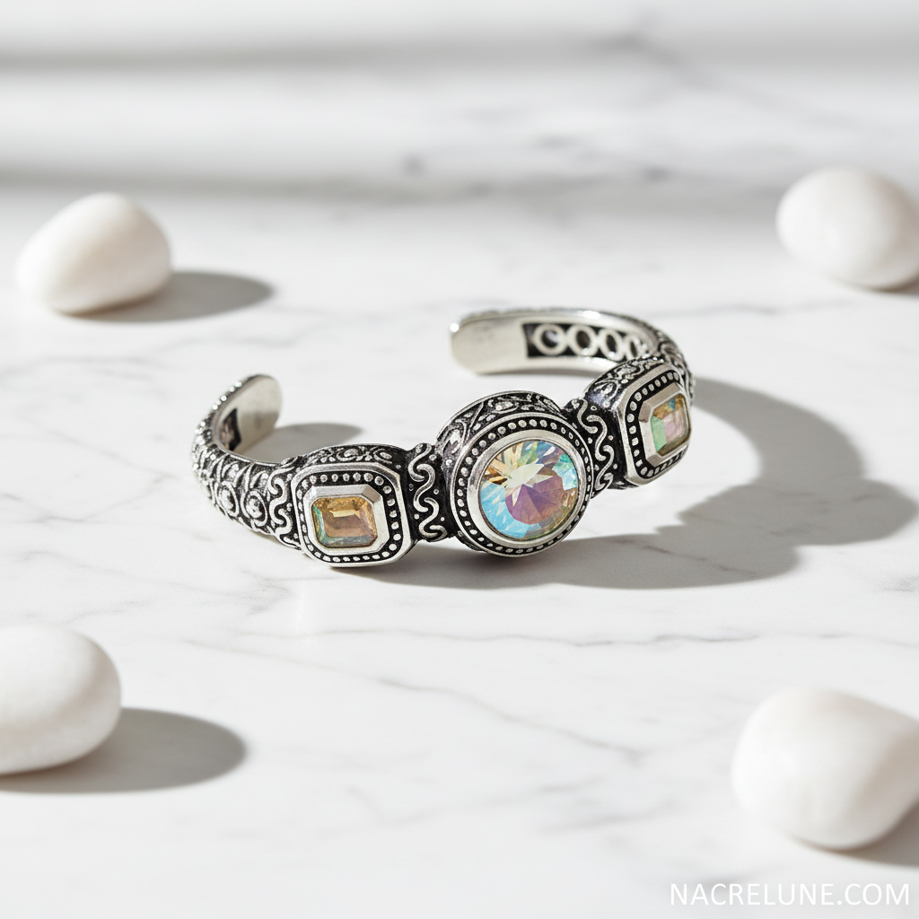 Bracelet en argent et topazes traitées "mystique arc en ciel" nacrelune.com bracelet