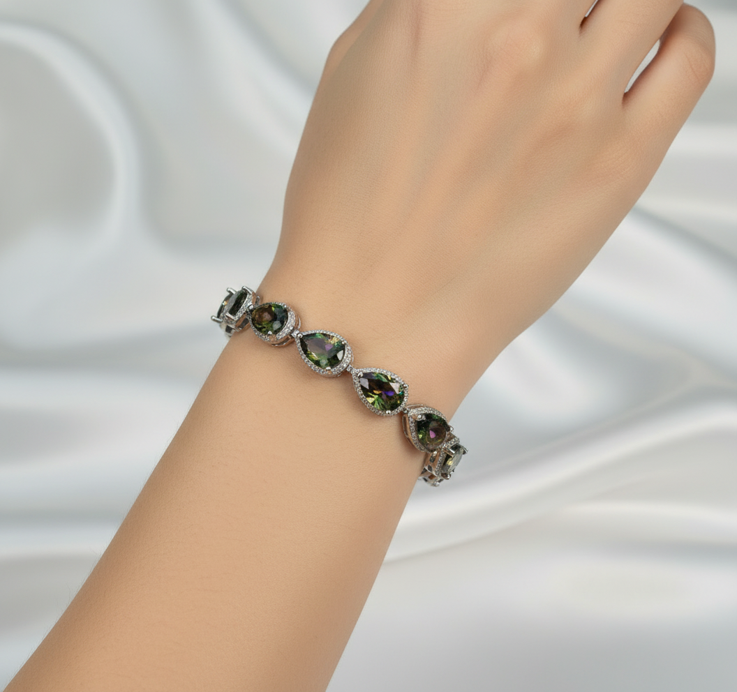 Bracelet en argent avec topazes taillées traitées mystique NACRELUNE bracelet