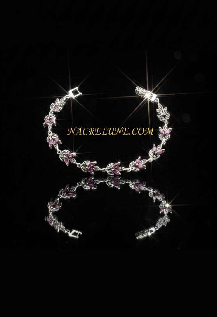 Bracelet Argent & Marcassites avec Rubis Véritables – Art Déco Passion | NACRELUNE NACRELUNE bracelet