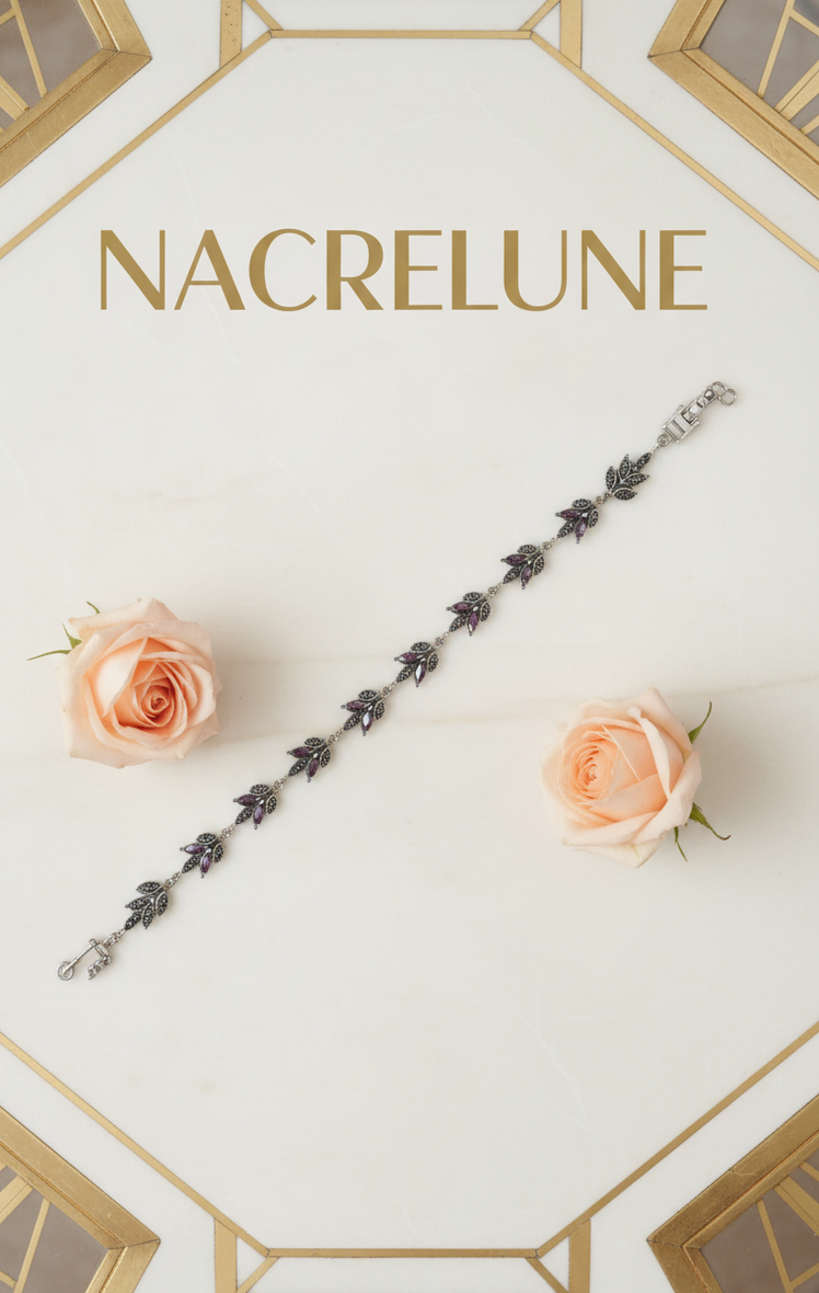Bracelet Argent & Marcassites avec Rubis Véritables – Art Déco Passion | NACRELUNE NACRELUNE bracelet
