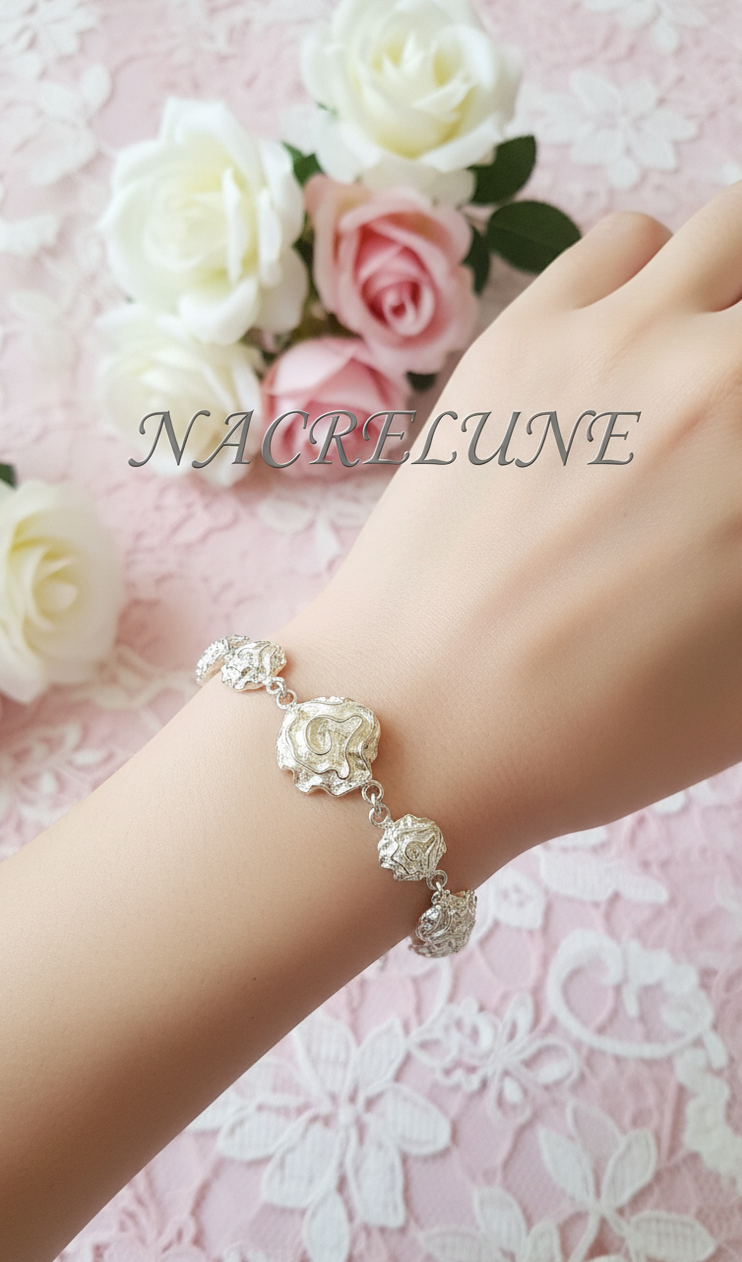 Bracelet Argent 925 en Forme de Rose - Motif Floral Sculpte | NACRELUNE NACRELUNE bracelet